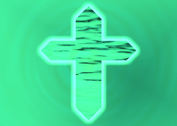 zeleně zářící křesťanský kříž - Fotografie, Obrázek