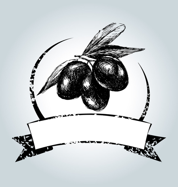 Vector vintage label with black olives - Vector, imagen