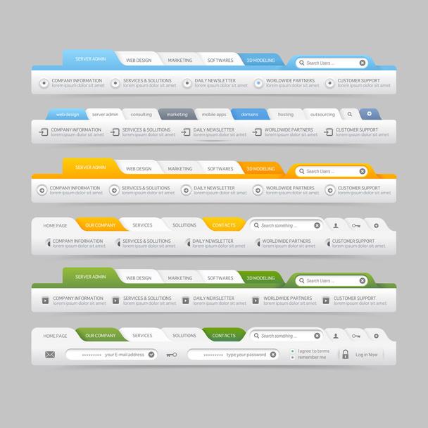 Eléments de navigation de menu de conception de site Web avec icônes ensemble : Barres de menu de navigation
 - Vecteur, image