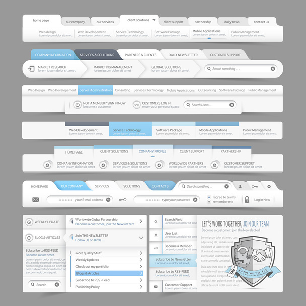 Web サイト デザイン メニュー ナビゲーション要素アイコン セット: ナビゲーション メニュー バーと - ベクター画像