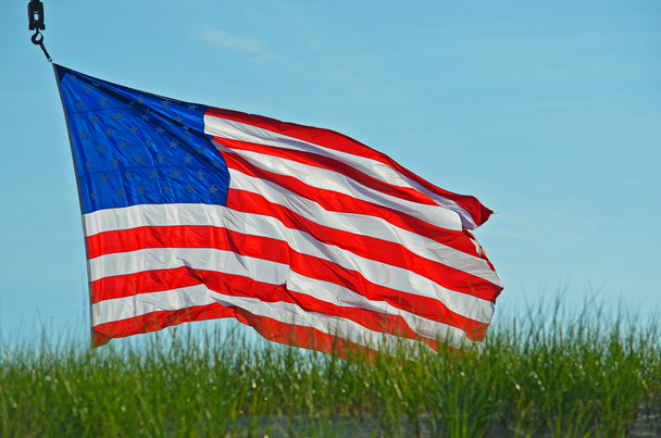 American flag flying in the breeze - Фото, изображение