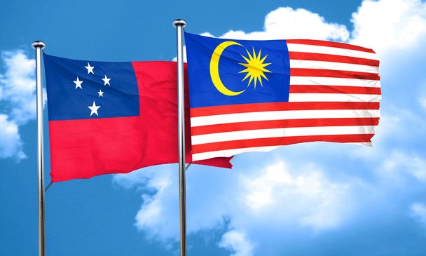 Samoa flag with Malaysia flag, 3D rendering - Фото, зображення