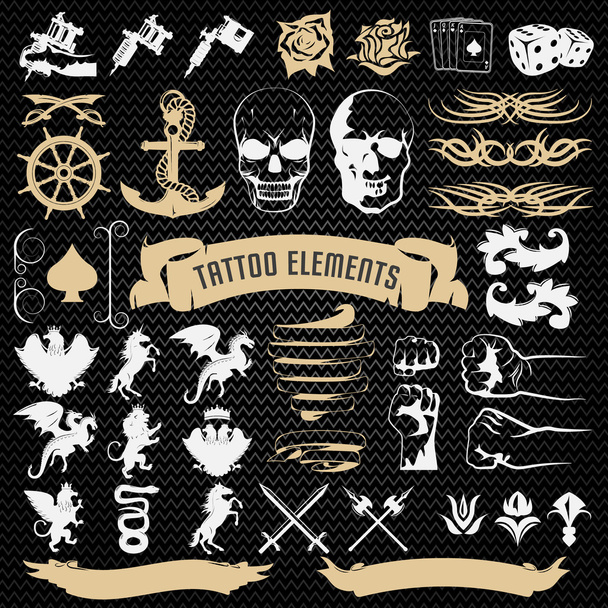 Ensemble d'icônes décoratives d'éléments de tatouage
 - Vecteur, image