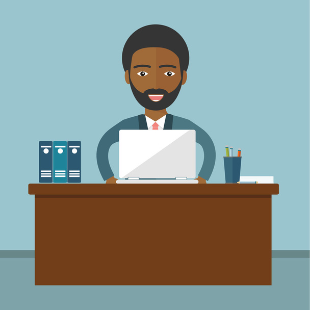 Африканский бизнесмен работает в офисе  - Вектор,изображение