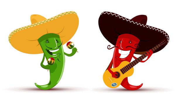 Two funny chili peppers - Vector, Image
