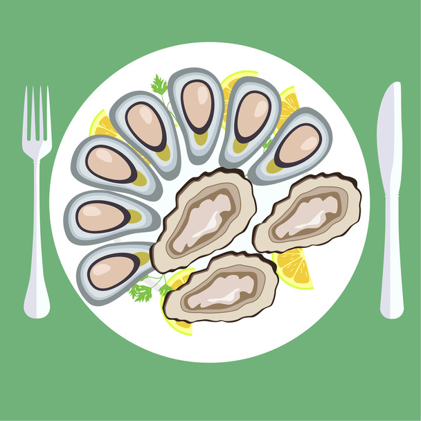 fresh clams on plate - Vector, Image