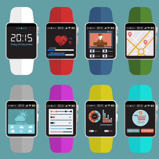 Colorful Smart Watch Icons - Vector, Image