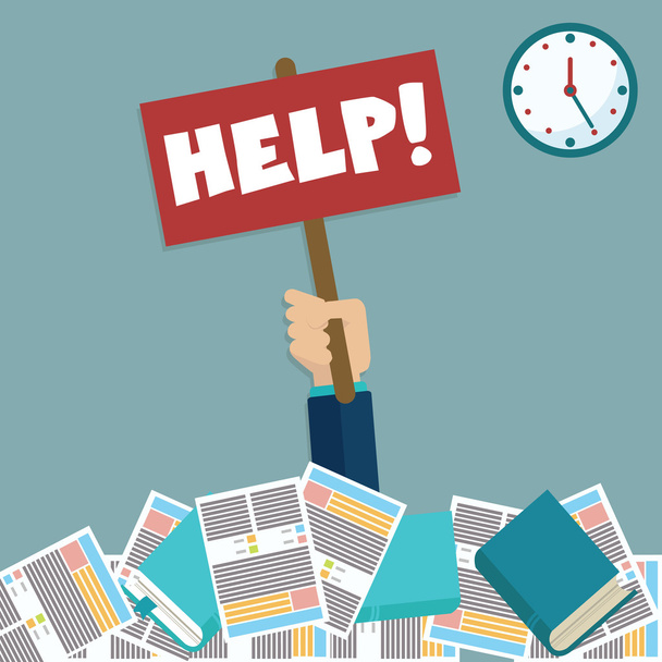 help placard in pile of tasks - Vector, Image