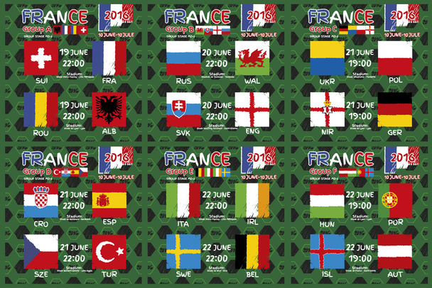 Pattern, flags, date and time for football championship.  - Photo, Image