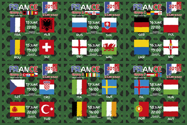 Vzorek, vlajky, datum a čas pro fotbalové mistrovství.  - Fotografie, Obrázek