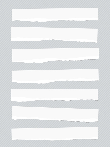 Ripped white blank paper pieces are stuck on striped background - Vector, Image