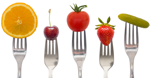 Ernährungskonzept, Snack mit Gemüse und Obst - Foto, Bild