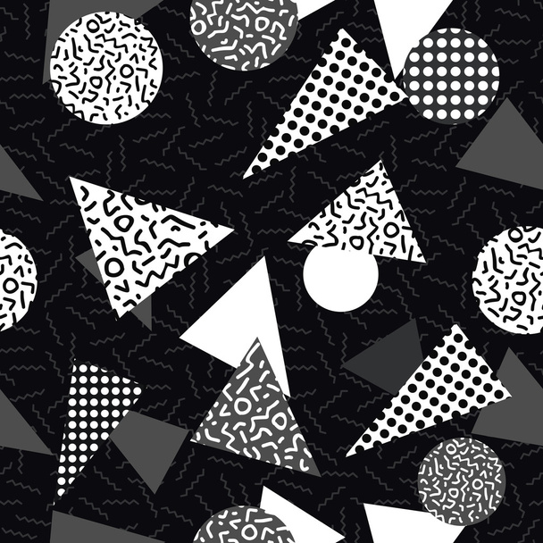 黒と白の幾何学的な形をしたレトロなパターン - ベクター画像