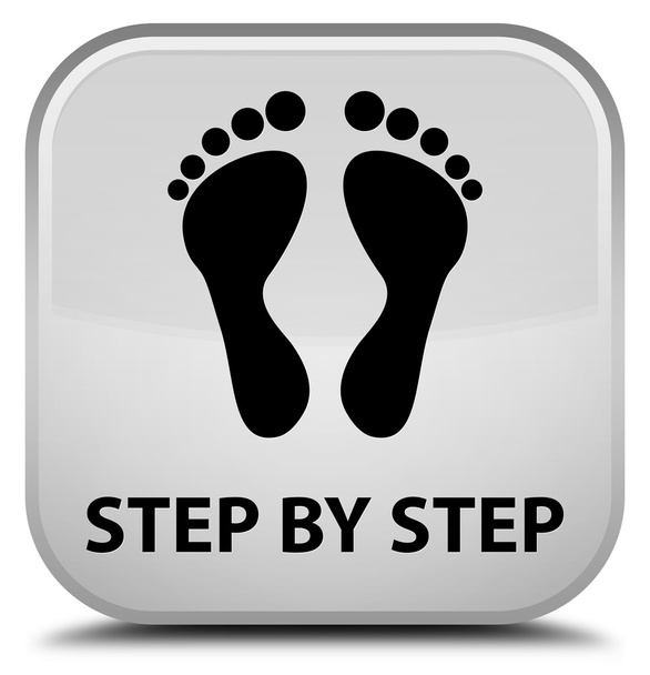 Lépésről lépésre (lábnyom ikon) fehér négyzet gomb - Fotó, kép