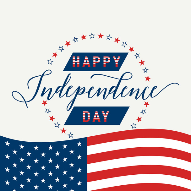 幸せな独立記念日米国。7 月 4 日。4 番目。愛国心が強い祭典の背景にアメリカの国旗、星、レタリング - ベクター画像