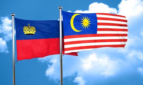 Liechtenstein flag with Malaysia flag, 3D rendering - Фото, изображение