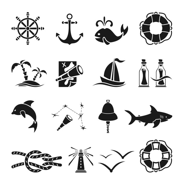 Black marine icons - Vetor, Imagem