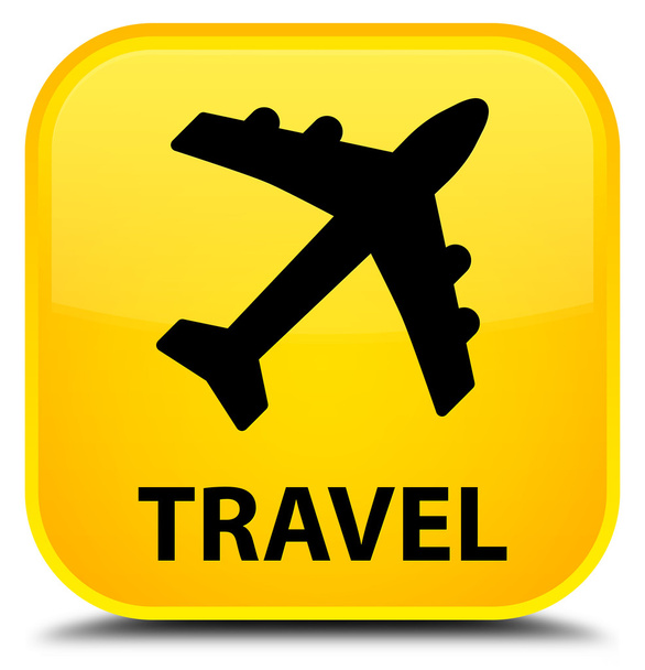 Reizen (vliegtuig pictogram) gele vierkante knop - Foto, afbeelding