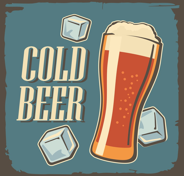 Vintage poster cold beer and ice cube. - Vector, Imagen