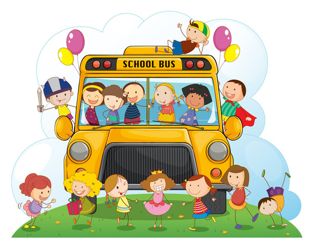 kids with school bus - Vector, Image