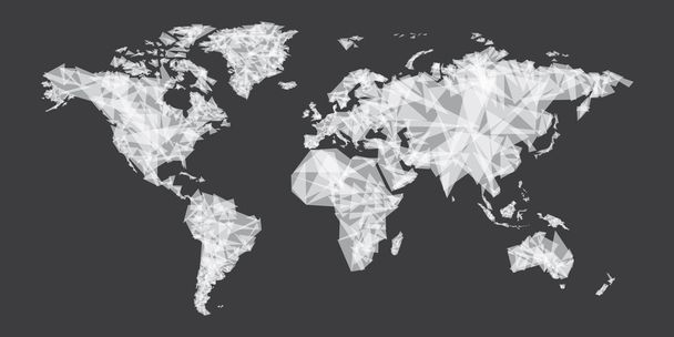 抽象的な世界地図ベクター、白いポリゴン形状デザインとグレー背景 - ベクター画像