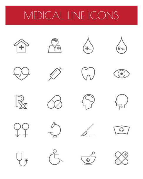 Line Flat Medical Icons set. - Vector, afbeelding