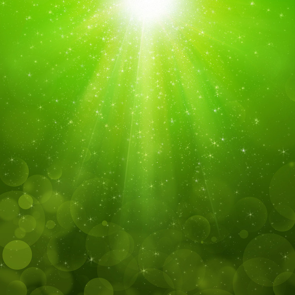 Zöld buborékok fényes napsugarak háttér Lumiray-B - Fotó, kép