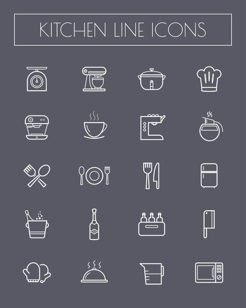 kitchen tools line icons set - Vector, Image