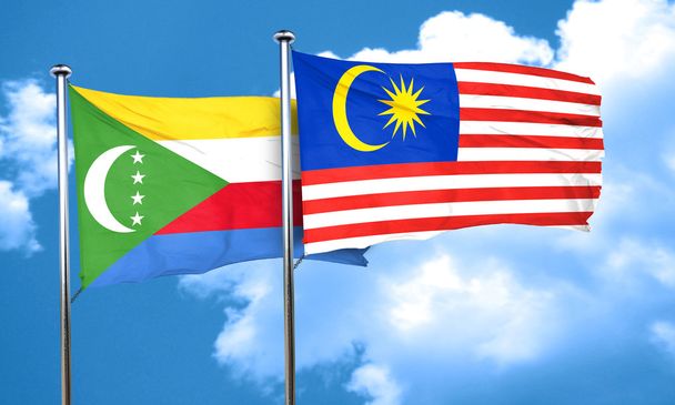 Comoros flag with Malaysia flag, 3D rendering - Zdjęcie, obraz