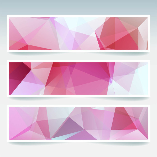 Horizontal banners set with polygonal triangles. Polygon background, vector illustration. Pink, purple, blue colors. - Vector, Image