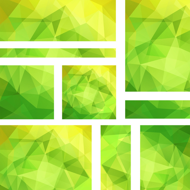 Arka plan afiş şablonlar kümesi. Modern vektör afiş poligonal arka plan ile. Yeşil, sarı renkler - Vektör, Görsel
