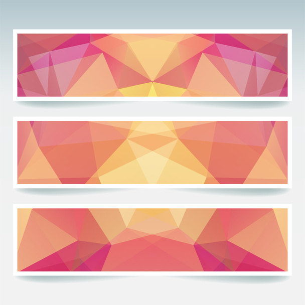 Set of banner templates with abstract background. Modern vector banners with polygonal background. Yellow, orange, pink colors. - Vector, Image