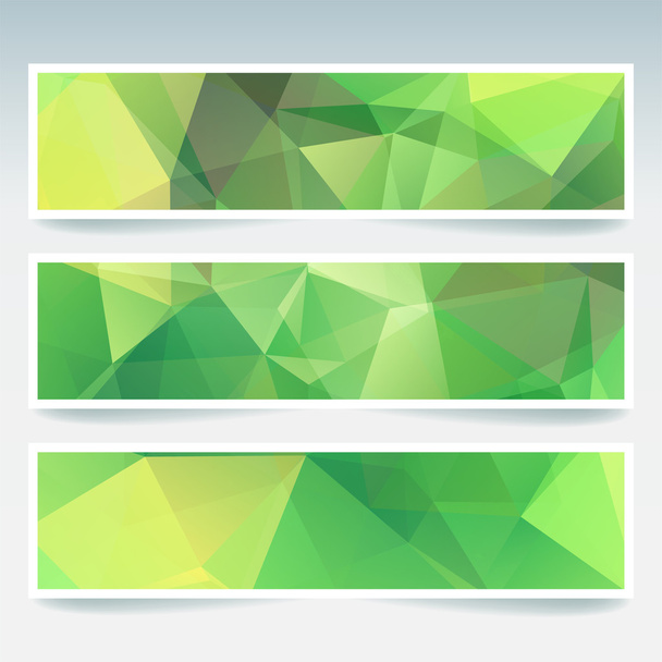 多角形の抽象三角形で設定されたベクトル バナー。抽象ポリゴン低ポリゴン バナー。緑、黄色. - ベクター画像