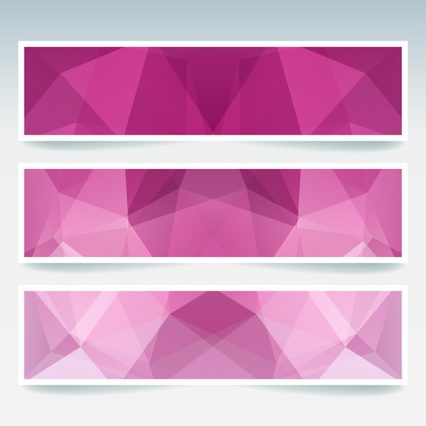 Set of banner templates with abstract background. Modern vector banners with polygonal background. Pink color. - Vector, Image