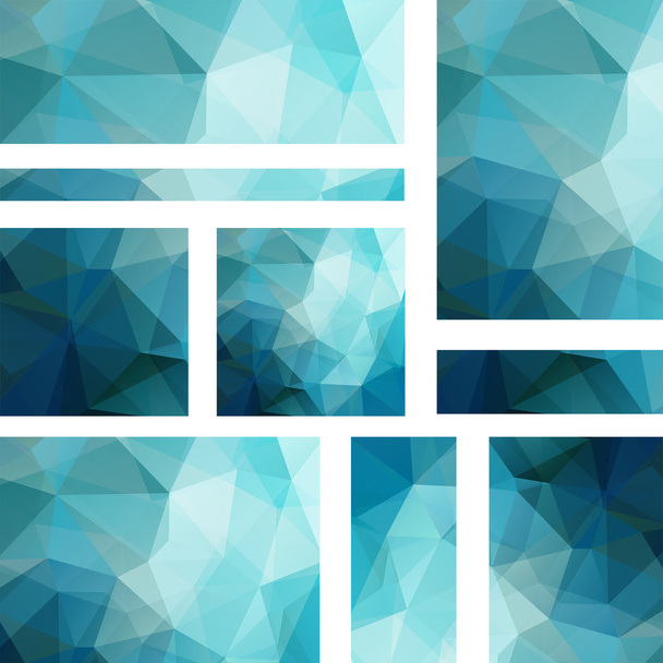ベクトルはバナーと多角形の抽象的な三角形のセットです。多角形の低ポリ バナーを抽象化します。青と白の色. - ベクター画像
