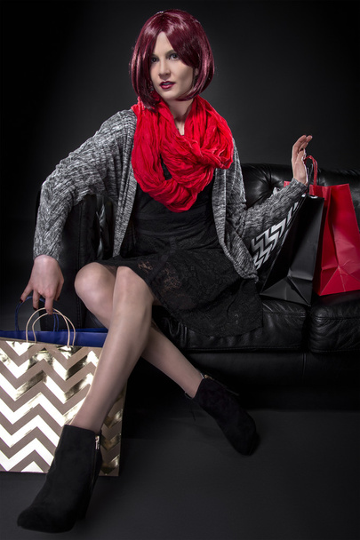 beautiful woman in red scarf - Fotografie, Obrázek