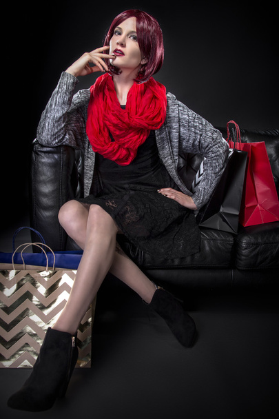 beautiful woman in red scarf - Foto, imagen
