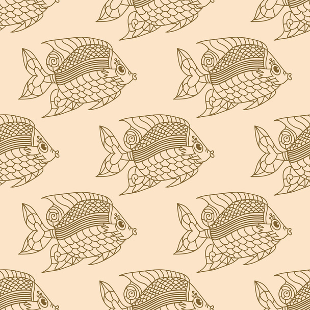 Fish Engraved Seamless Pattern - Vector, Imagen