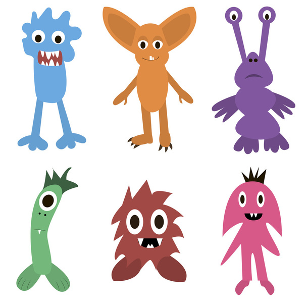 conjunto de monstruos en Flete hocico divertido niños pintados diferente
 - Vector, imagen