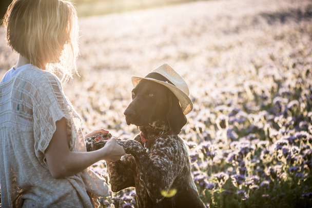 lány játszik kutyával - Fotó, kép