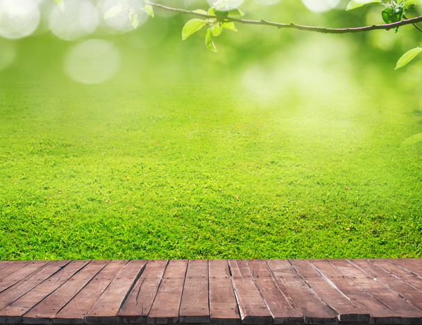 wooden floor and grass - Photo, Image