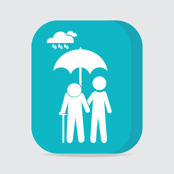 Uomo con in mano l'ombrello per la protezione degli anziani dalla pioggia
 - Vettoriali, immagini