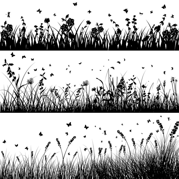 zestaw sylwetka łąka - Wektor, obraz