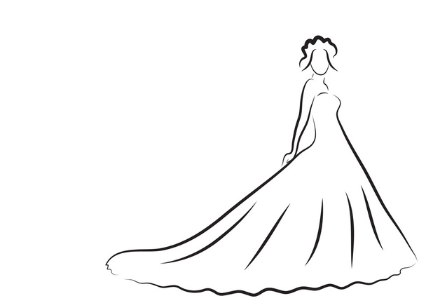 Bride Silhouette, Sketch bride, the bride in a beautiful wedding dress, wedding invitation, vector - Vector, Image