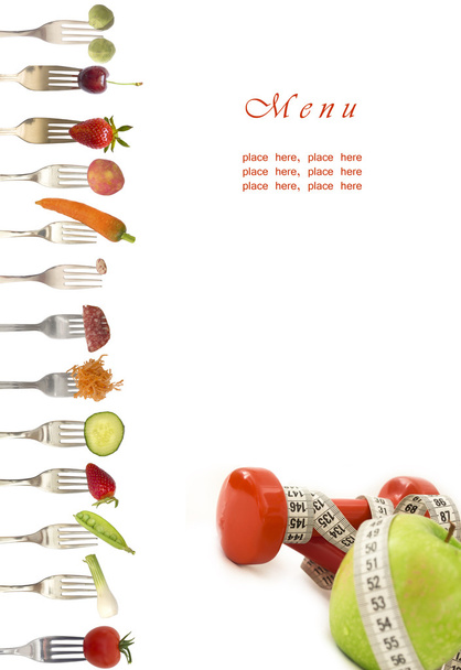 Ruokavalio menu vihanneksia ja hedelmiä
 - Valokuva, kuva
