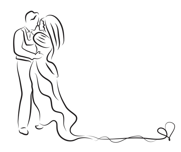 силуэт жениха и невесты, эскиз молодоженов, ручная работа, приглашение на свадьбу, векторная иллюстрация
 - Вектор,изображение