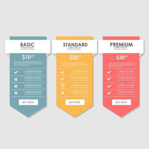 Three tariffs. Interface for site - Vector, Image