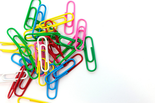 Paper clips colorful on white background - Photo, Image
