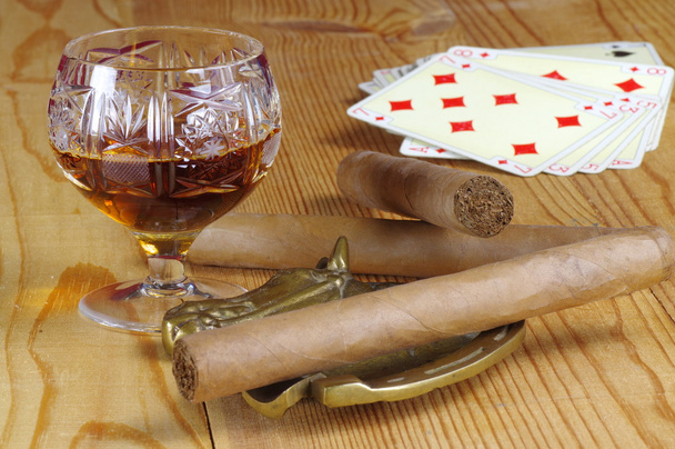 Cigars, cognac and playing cards - Photo, Image
