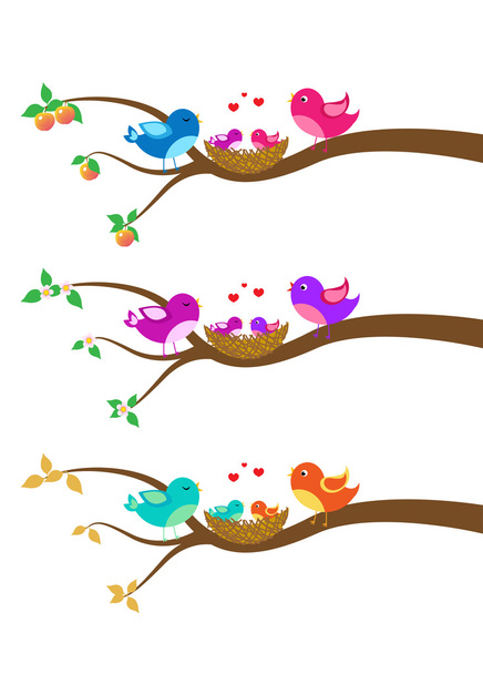 cartoon bird on a tree - Vector, Image